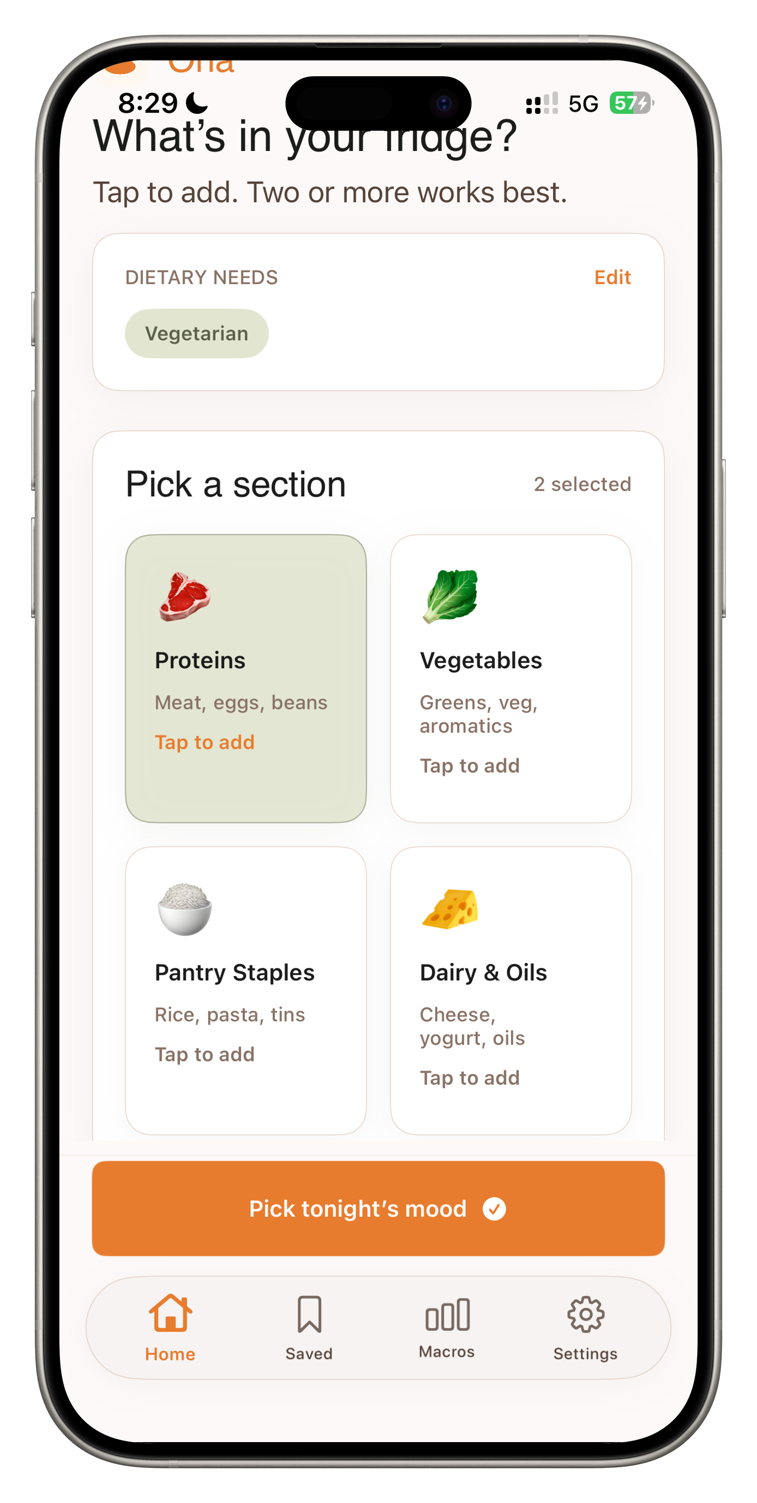 Orla ingredient picker
